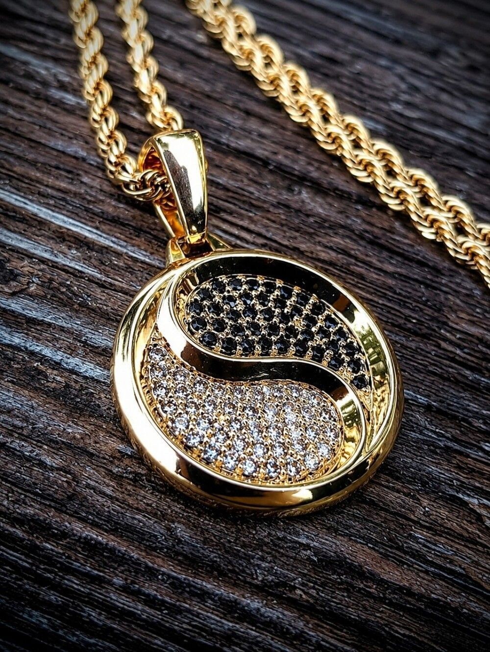 14k GP Lab Simulated Diamond Yin Yang Necklace
